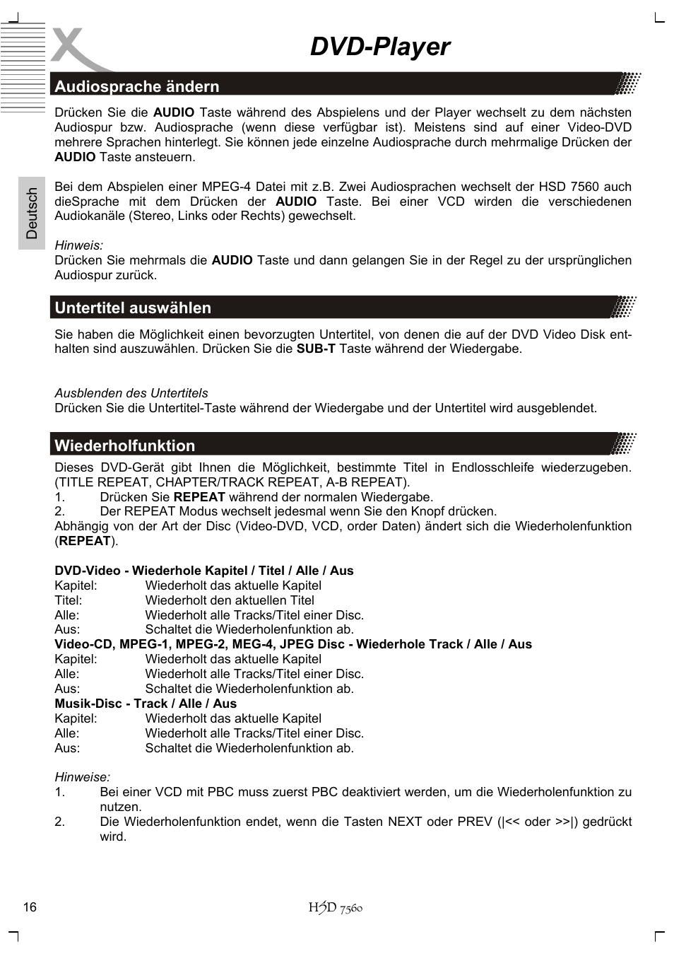 Dvd-player | Xoro HSD 7560 User Manual | Page 16 / 146