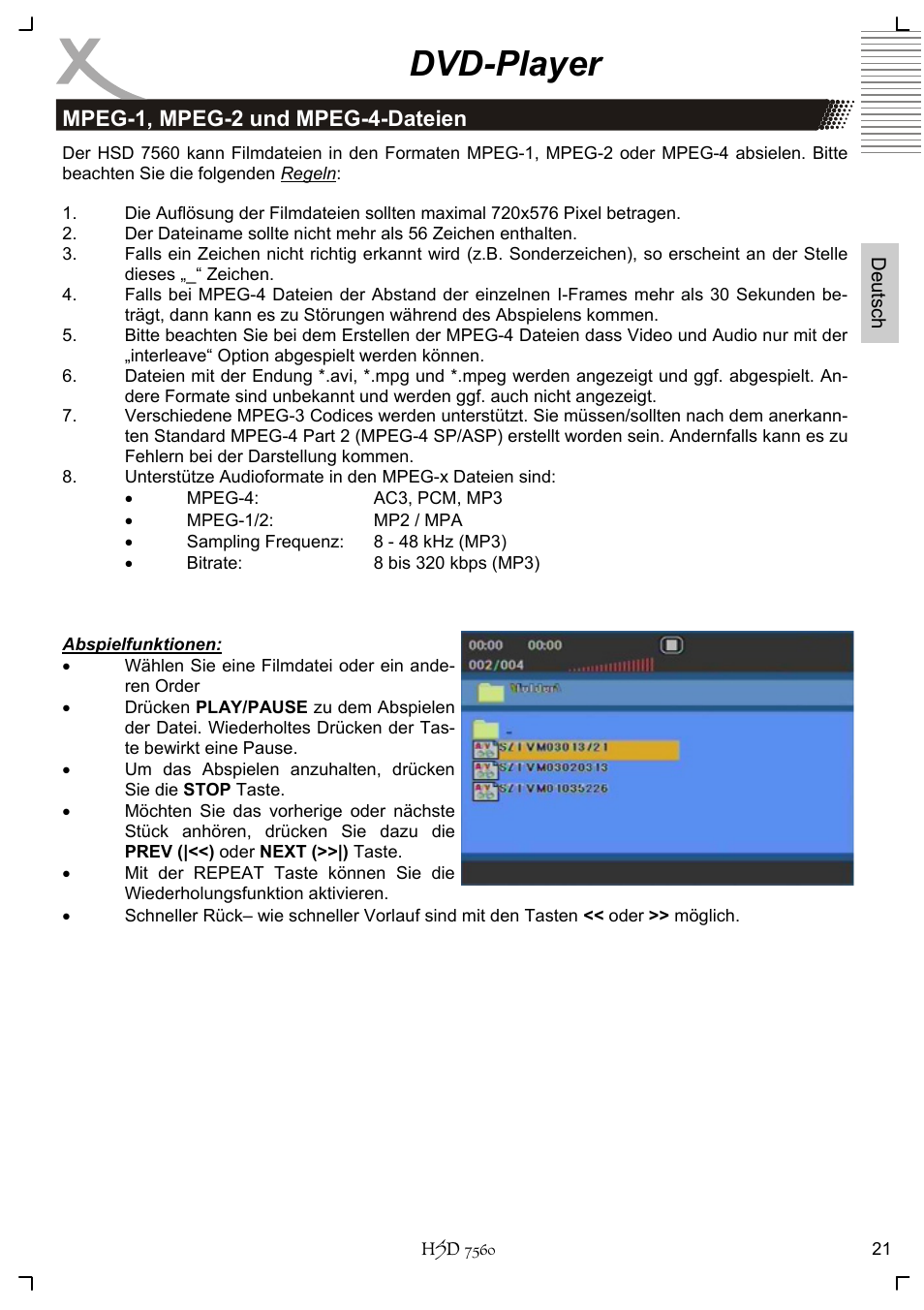 Dvd-player | Xoro HSD 7560 User Manual | Page 21 / 146