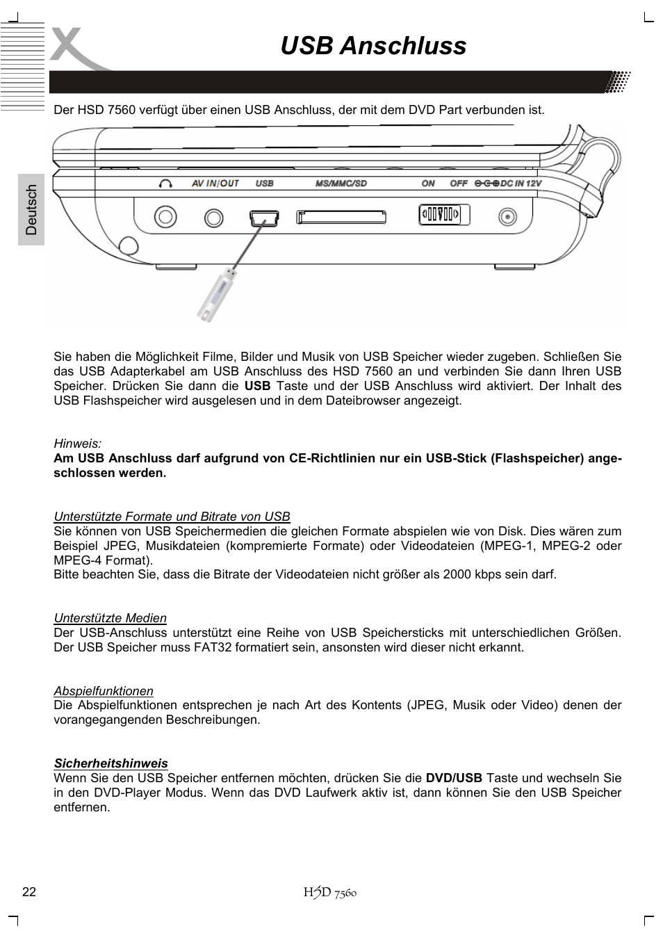 Usb anschluss | Xoro HSD 7560 User Manual | Page 22 / 146