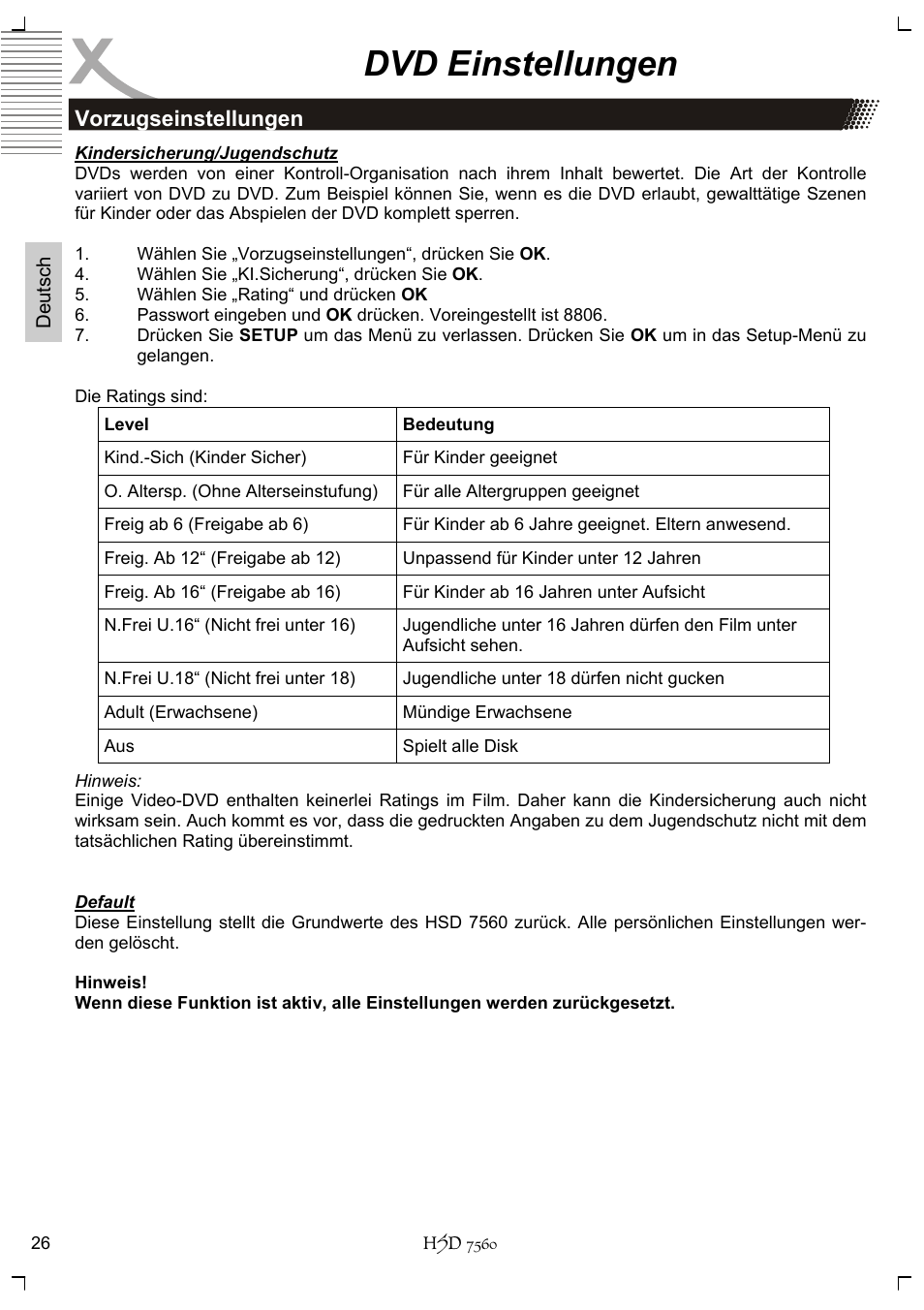 Dvd einstellungen | Xoro HSD 7560 User Manual | Page 26 / 146