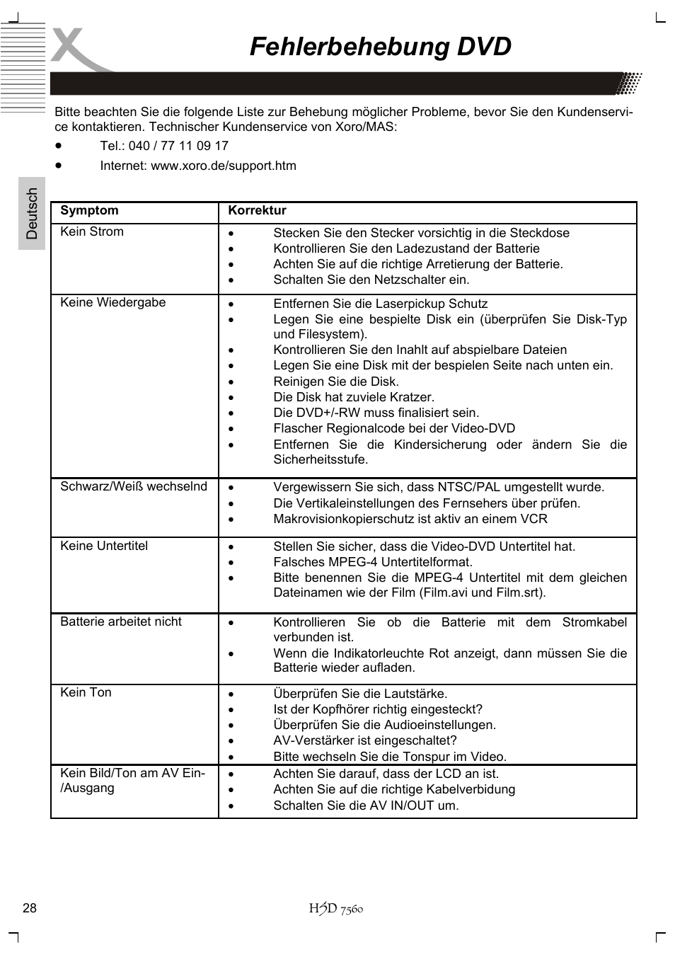 Fehlerbehebung dvd | Xoro HSD 7560 User Manual | Page 28 / 146