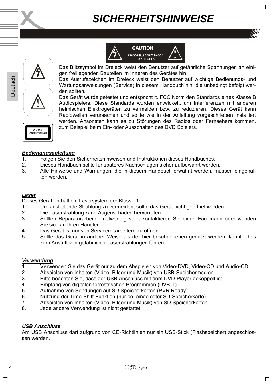 Sicherheitshinweise | Xoro HSD 7560 User Manual | Page 4 / 146