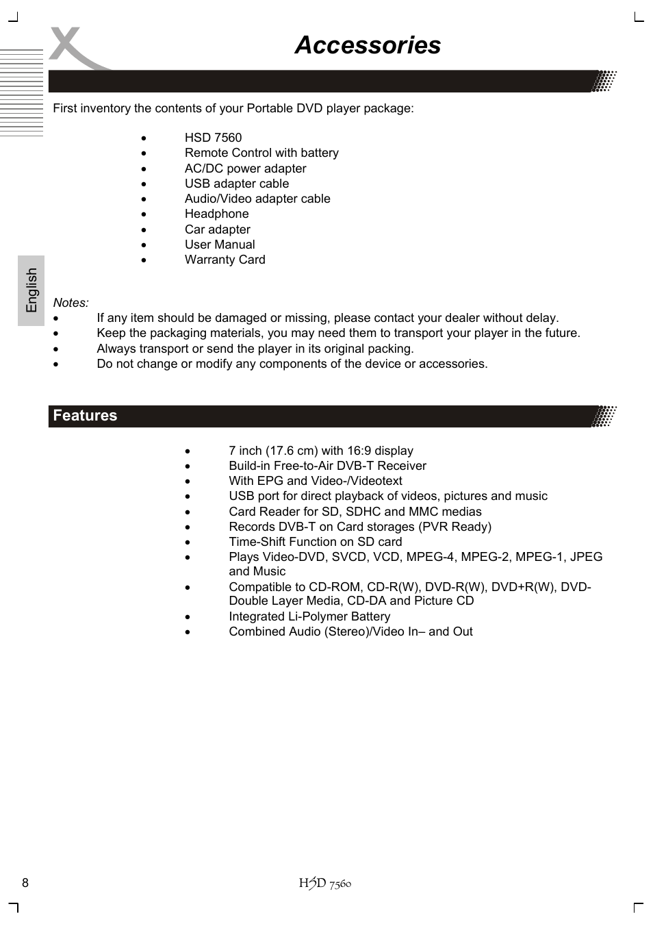 Accessories, Features | Xoro HSD 7560 User Manual | Page 58 / 146