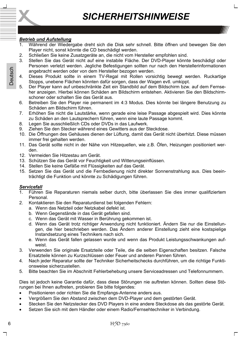 Sicherheitshinweise | Xoro HSD 7560 User Manual | Page 6 / 146