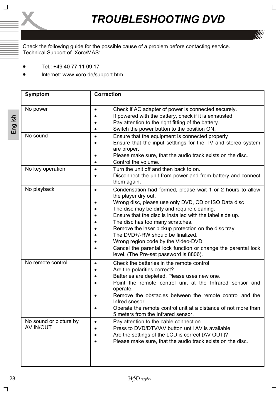 Troubleshooting dvd | Xoro HSD 7560 User Manual | Page 78 / 146