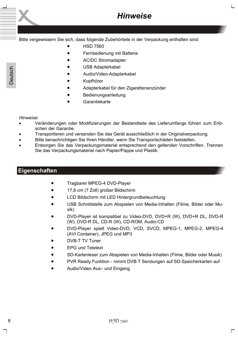 Hinweise | Xoro HSD 7560 User Manual | Page 8 / 146
