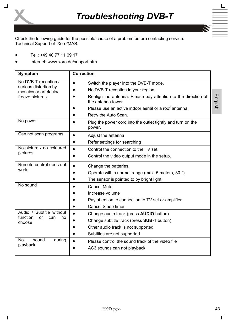 Troubleshooting dvb-t | Xoro HSD 7560 User Manual | Page 93 / 146