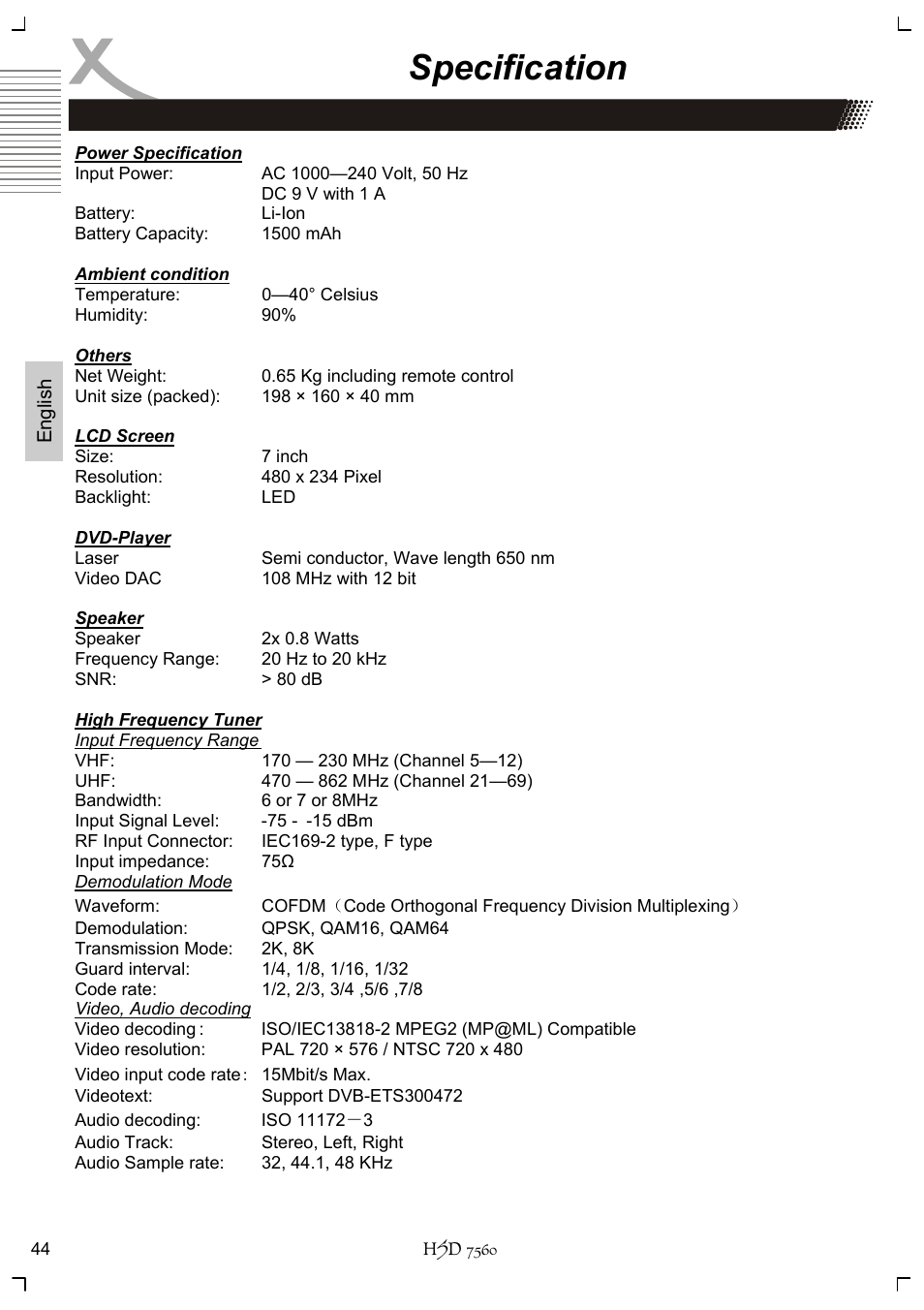 Specification | Xoro HSD 7560 User Manual | Page 94 / 146
