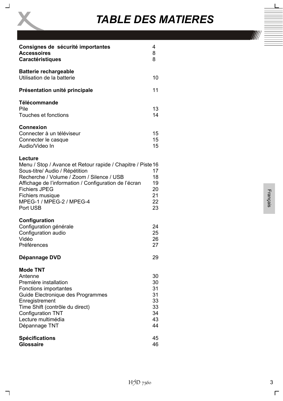 Table des matieres | Xoro HSD 7560 User Manual | Page 99 / 146