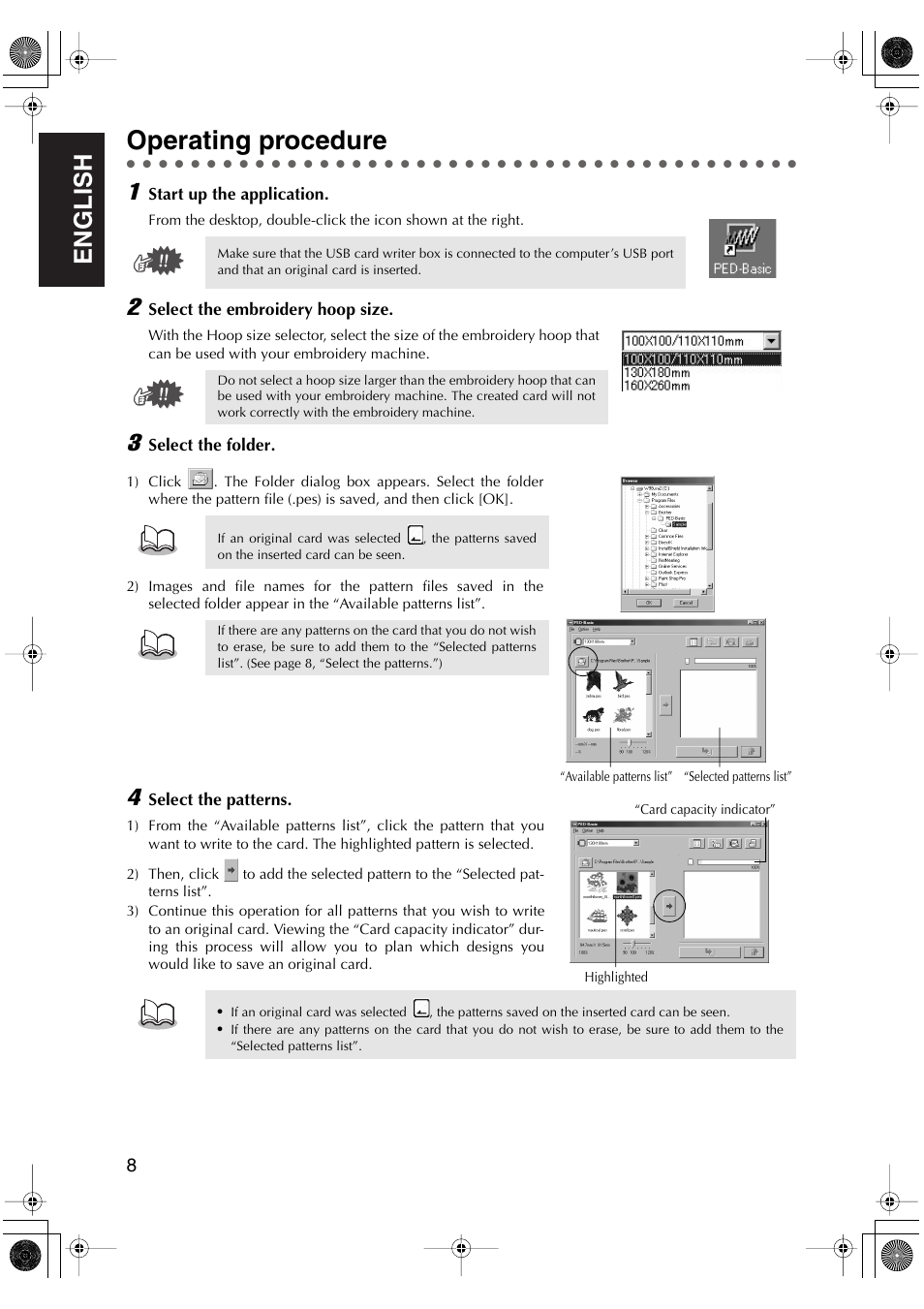 Operating procedure, English | Brother PED-Basic User Manual | Page 12 / 100