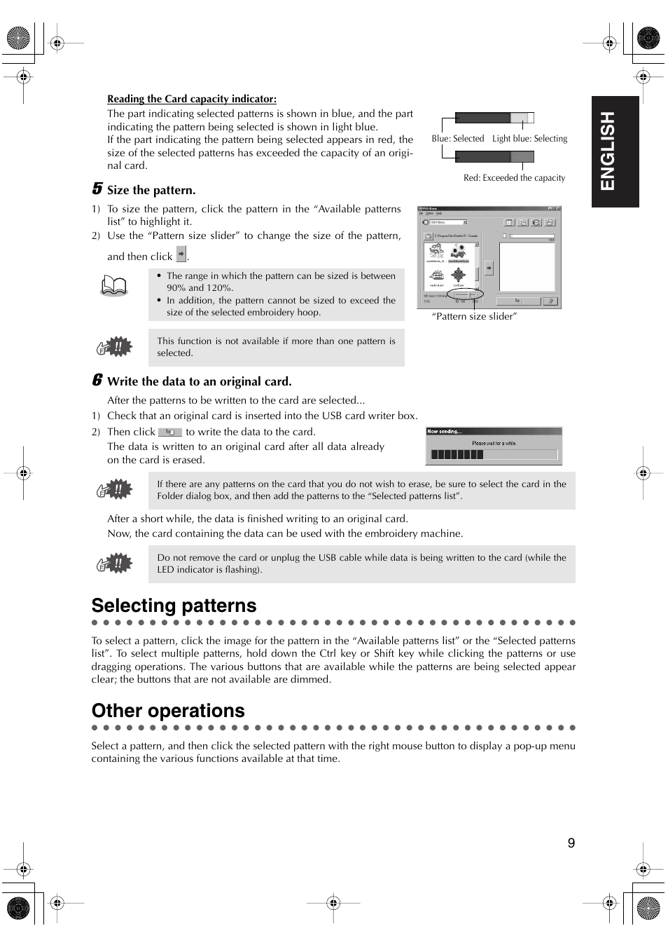 Selecting patterns, Other operations, English | Brother PED-Basic User Manual | Page 13 / 100