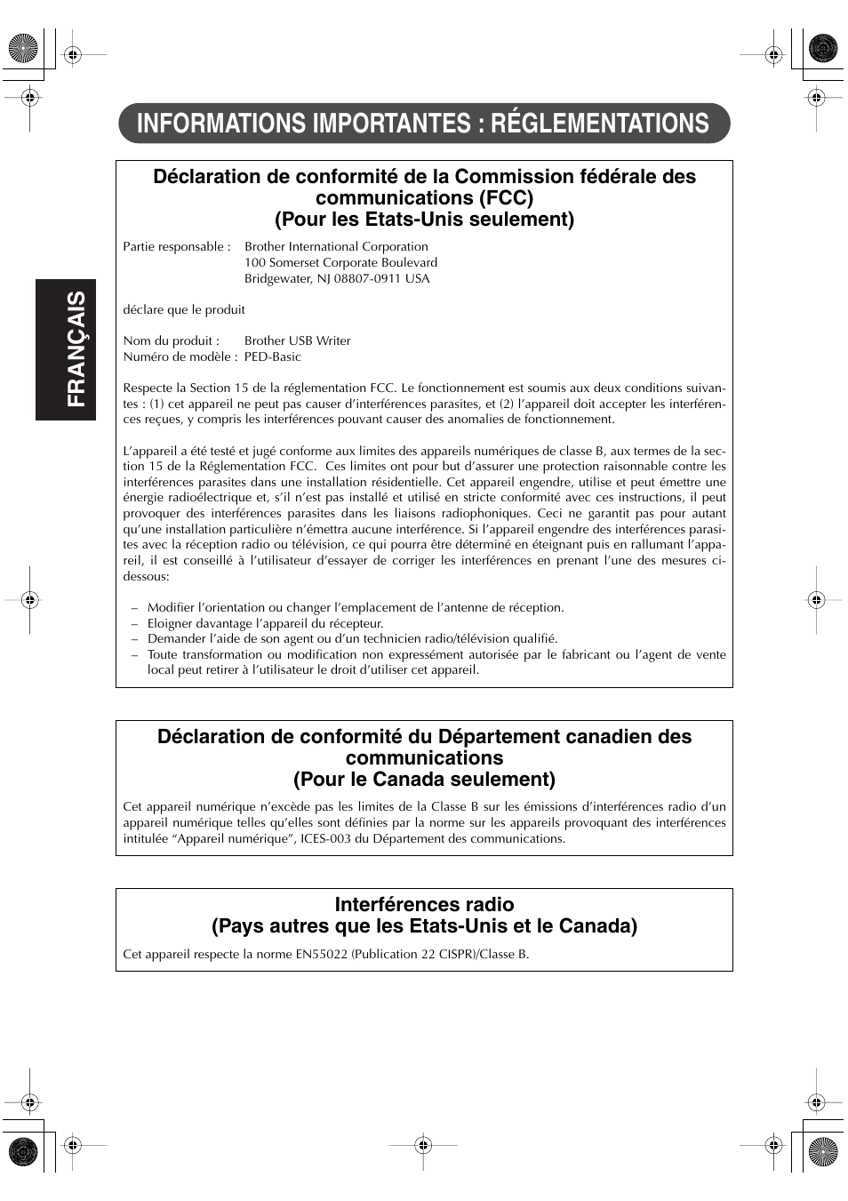 Informations importantes : réglementations, English français english english english english | Brother PED-Basic User Manual | Page 18 / 100