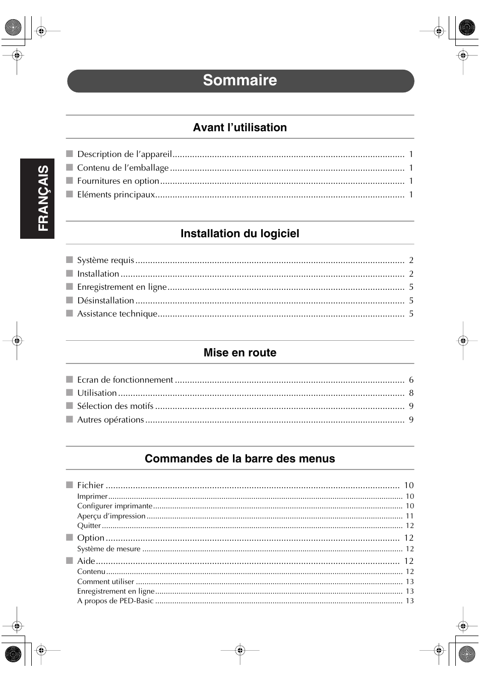 Sommaire, English fran ç ais english english english english | Brother PED-Basic User Manual | Page 20 / 100