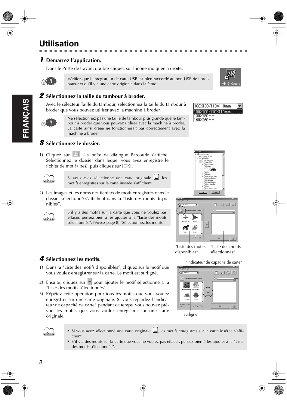 Utilisation, English fran ç ais english english english english | Brother PED-Basic User Manual | Page 28 / 100