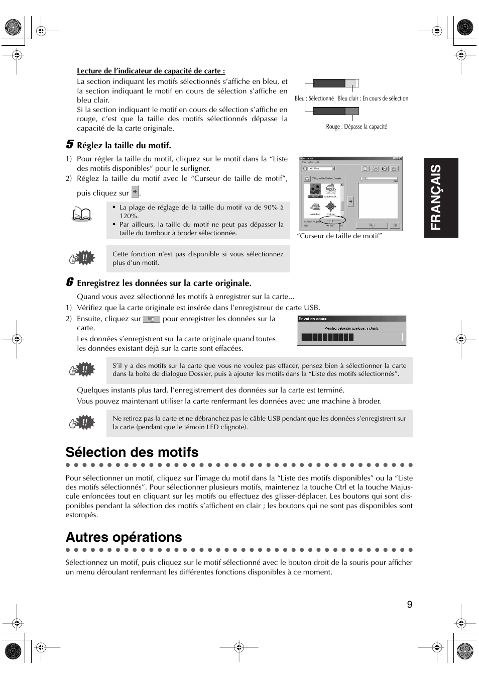 Sélection des motifs, Autres opérations, English fran ç ais english english english english | Brother PED-Basic User Manual | Page 29 / 100