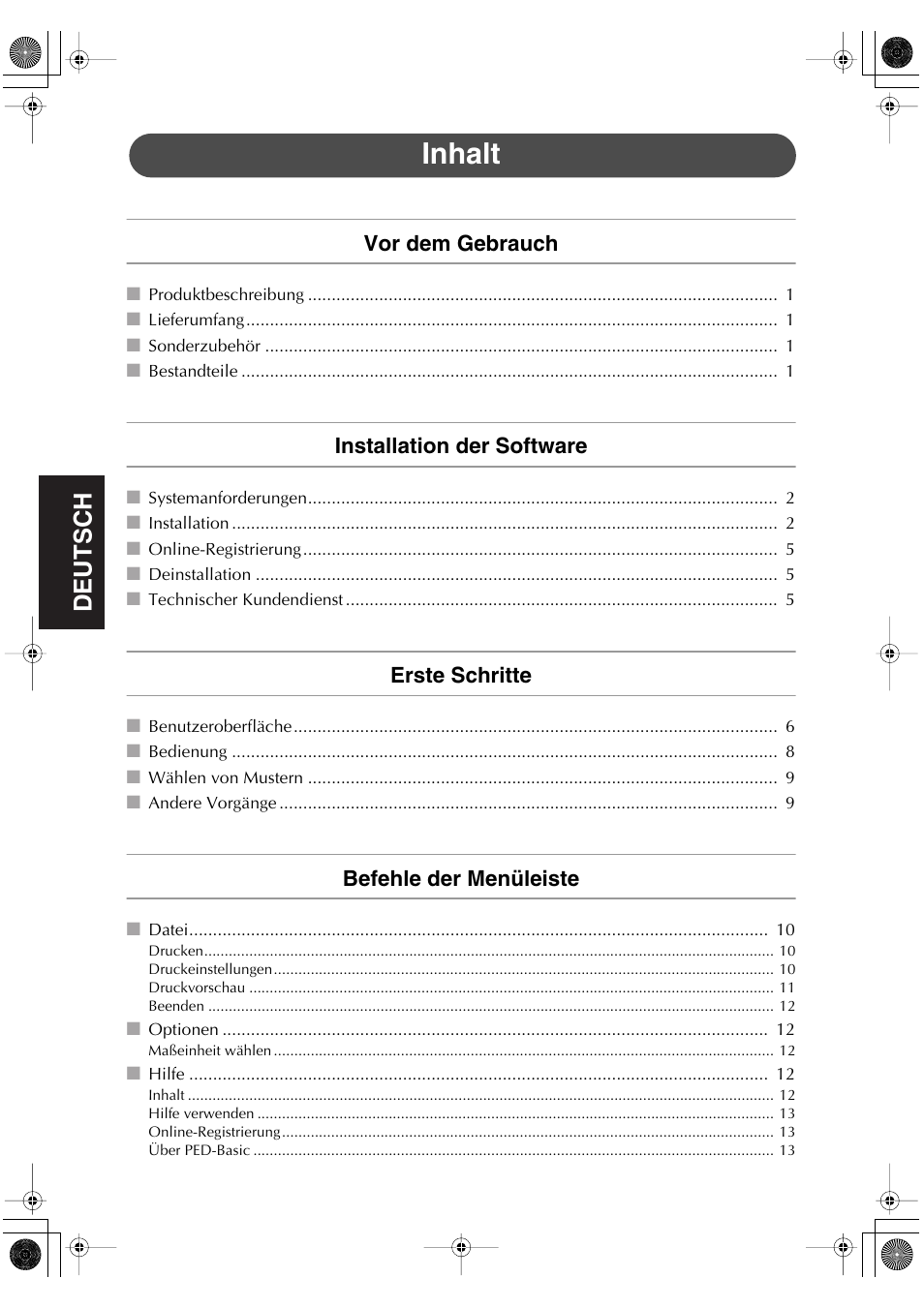 Inhalt, English, English deutsch english english | Brother PED-Basic User Manual | Page 36 / 100