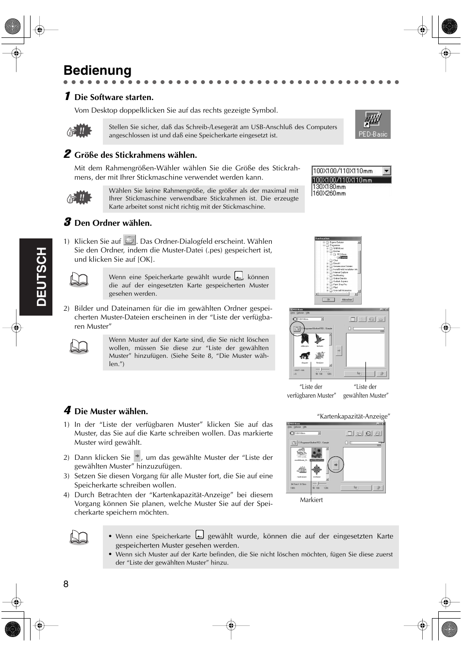 Bedienung, English, English deutsch english english | Brother PED-Basic User Manual | Page 44 / 100