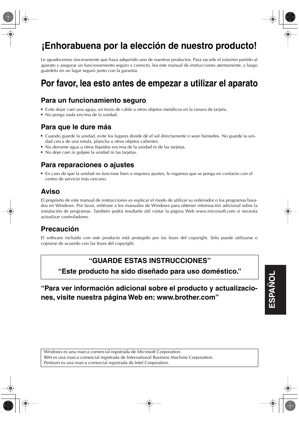 Enhorabuena por la elección de nuestro producto | Brother PED-Basic User Manual | Page 67 / 100