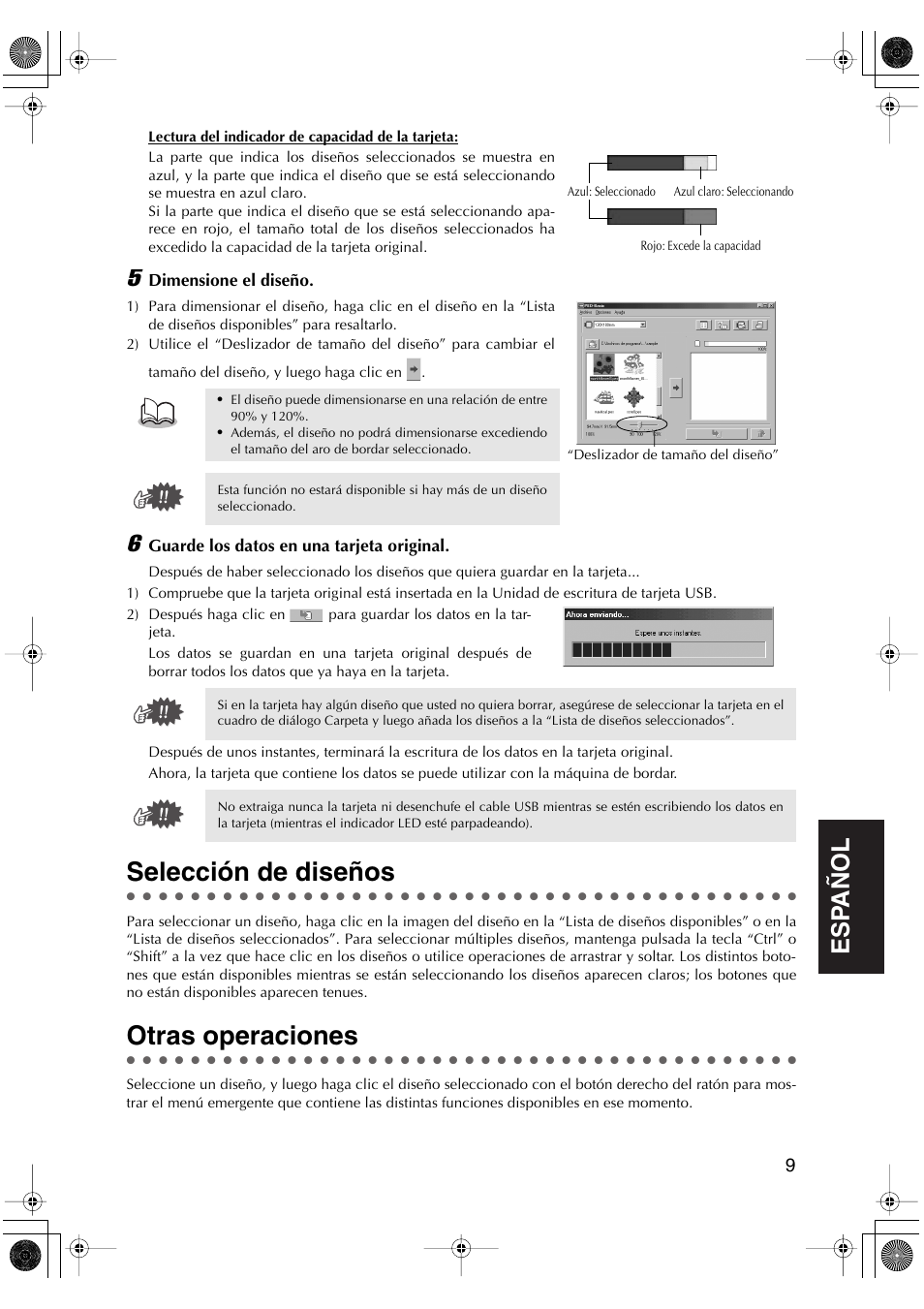 Selección de diseños, Otras operaciones | Brother PED-Basic User Manual | Page 77 / 100