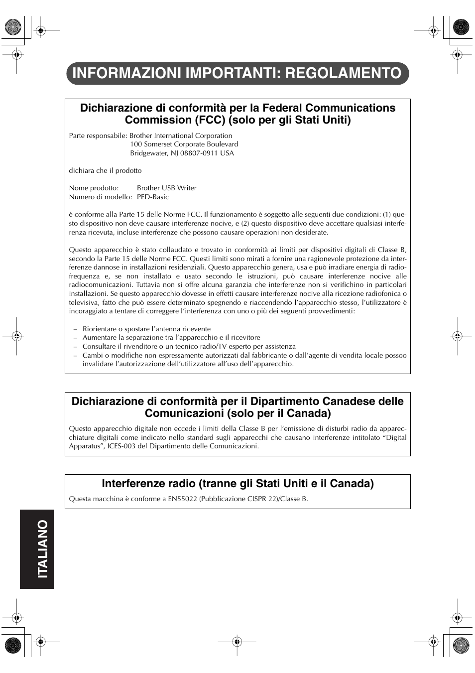 Informazioni importanti: regolamento | Brother PED-Basic User Manual | Page 82 / 100