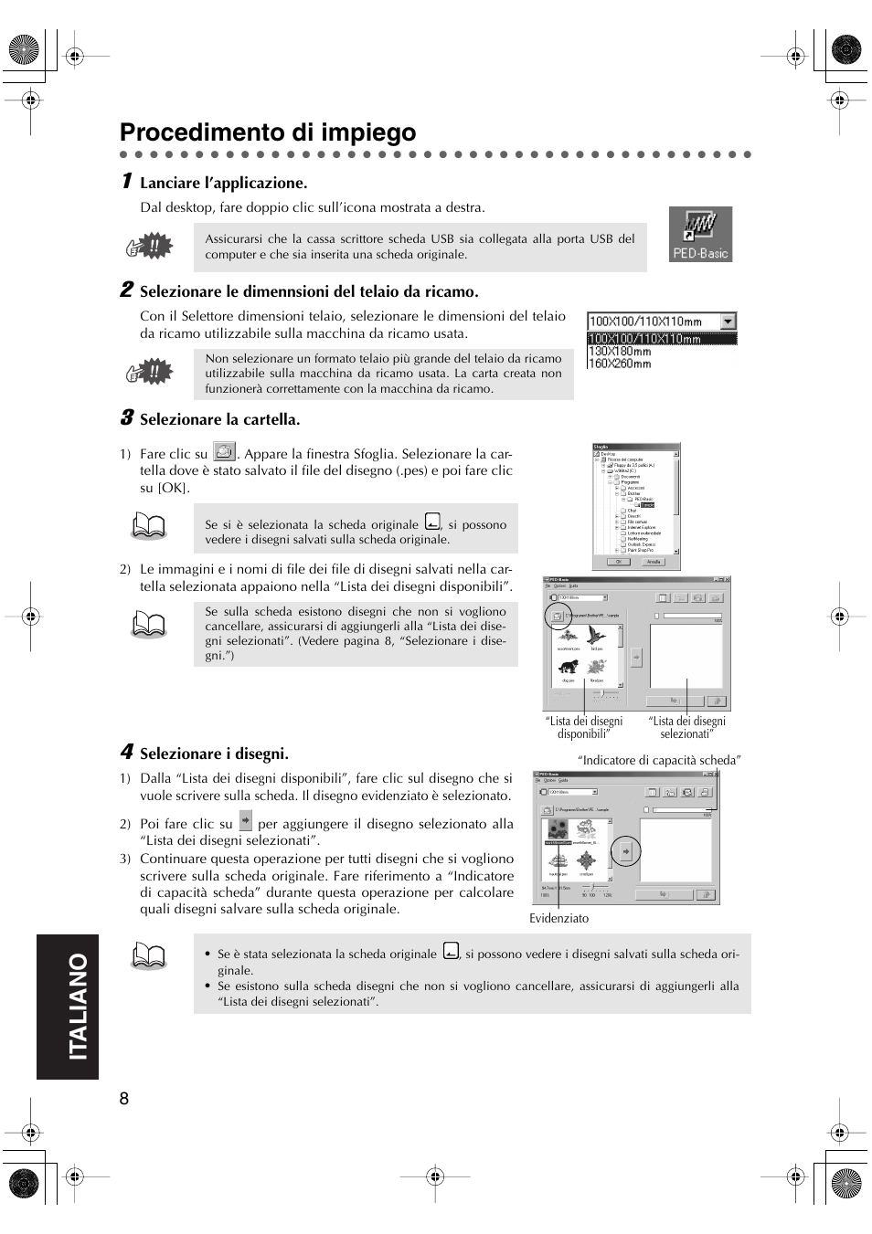 Procedimento di impiego | Brother PED-Basic User Manual | Page 92 / 100