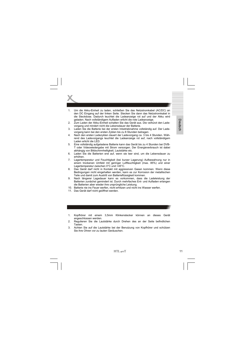 Batterie | Xoro HTL 400T User Manual | Page 11 / 70