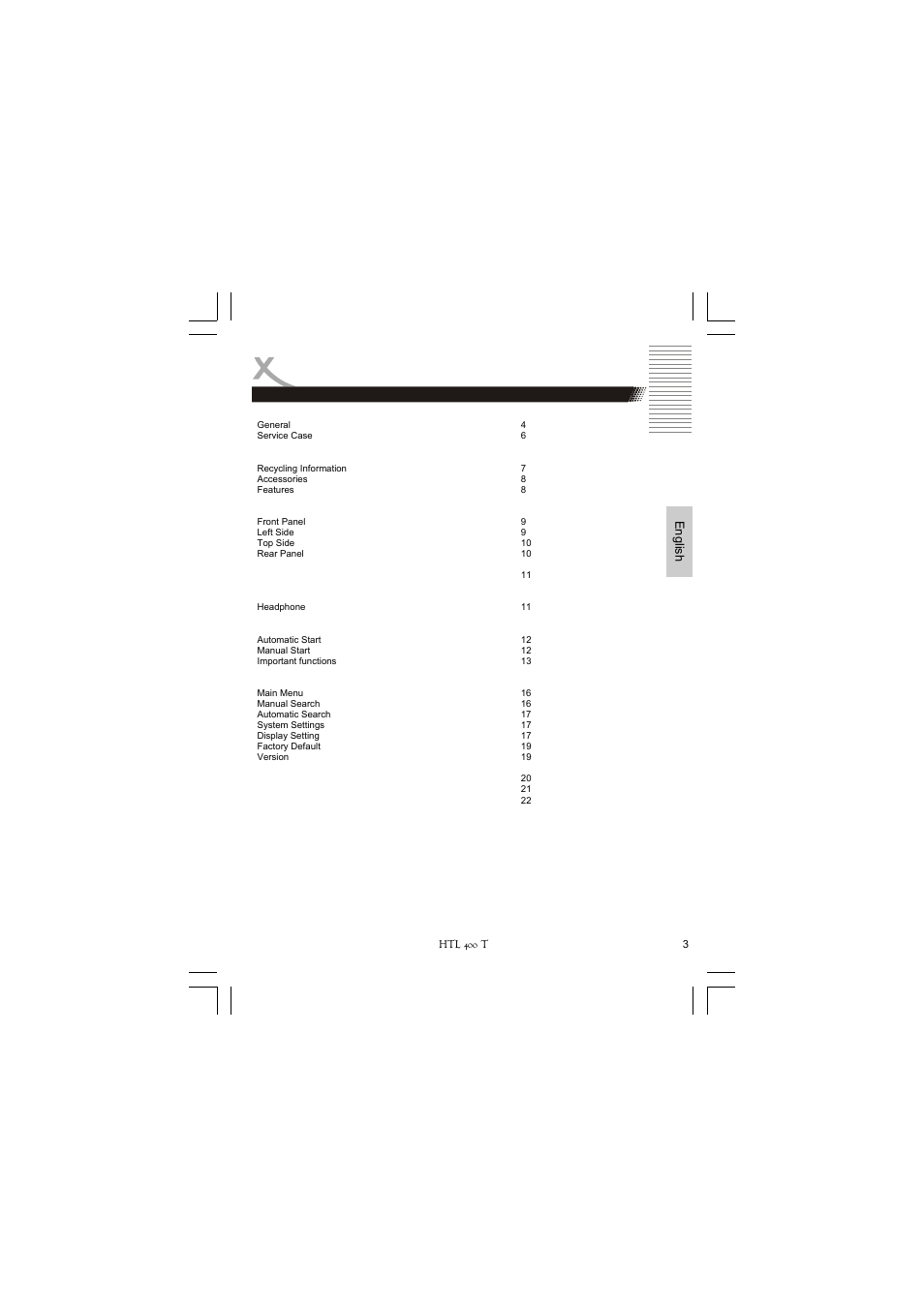 Table of content | Xoro HTL 400T User Manual | Page 25 / 70