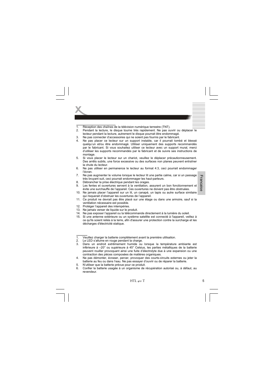 Consignes de sécurité importantes | Xoro HTL 400T User Manual | Page 49 / 70