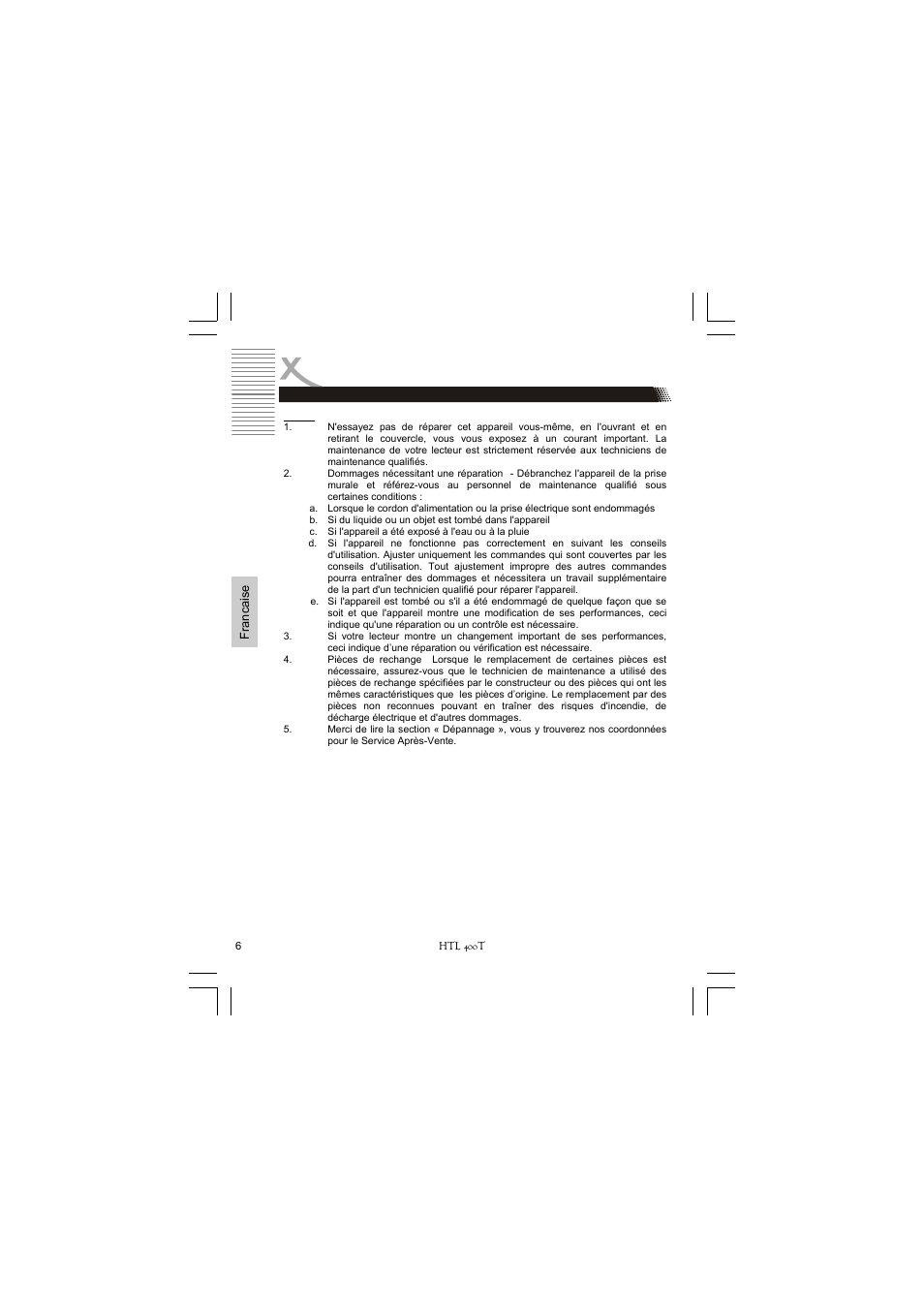 Consignes de sécurité importantes | Xoro HTL 400T User Manual | Page 50 / 70