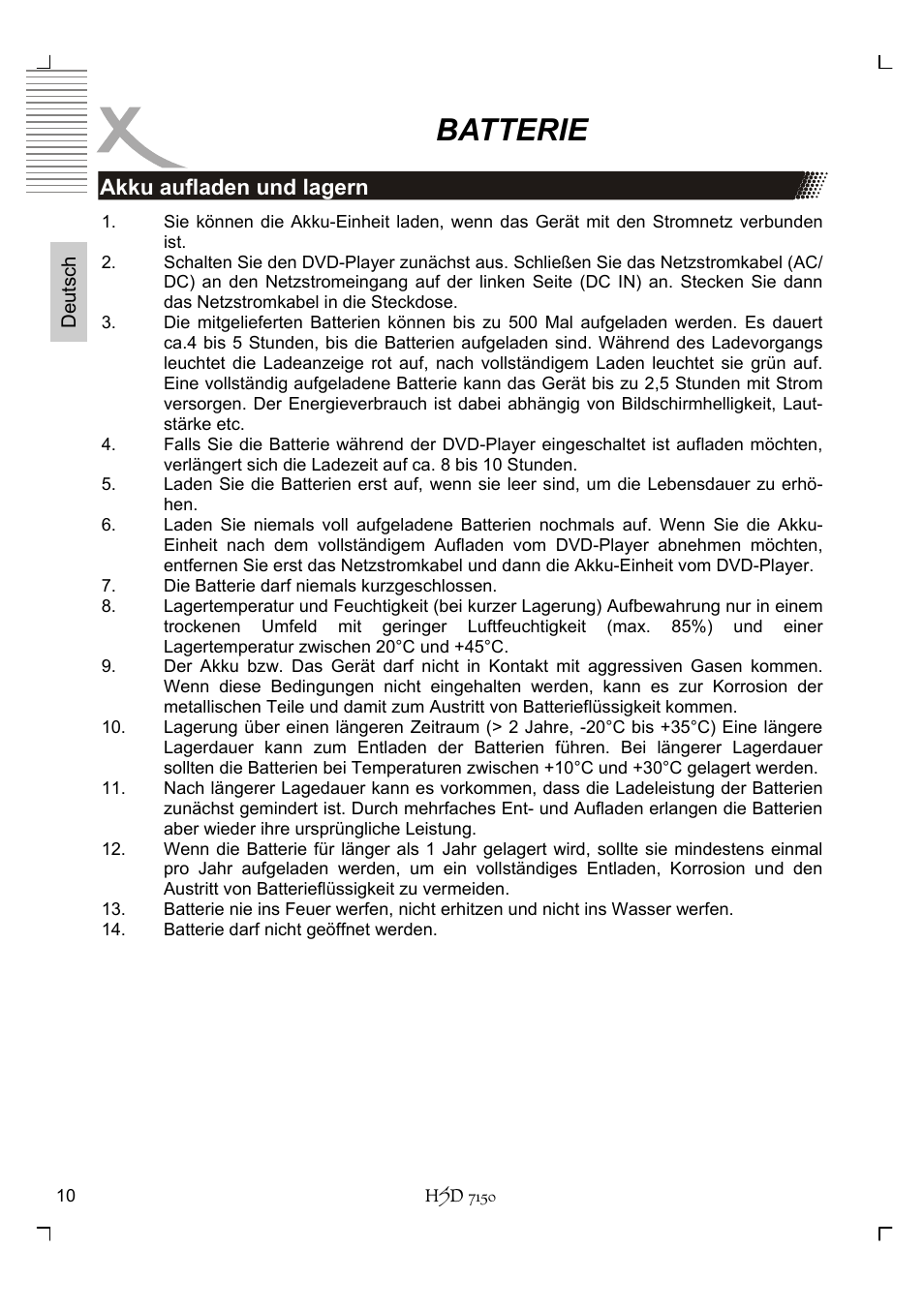 Batterie | Xoro HSD 7150 User Manual | Page 10 / 158