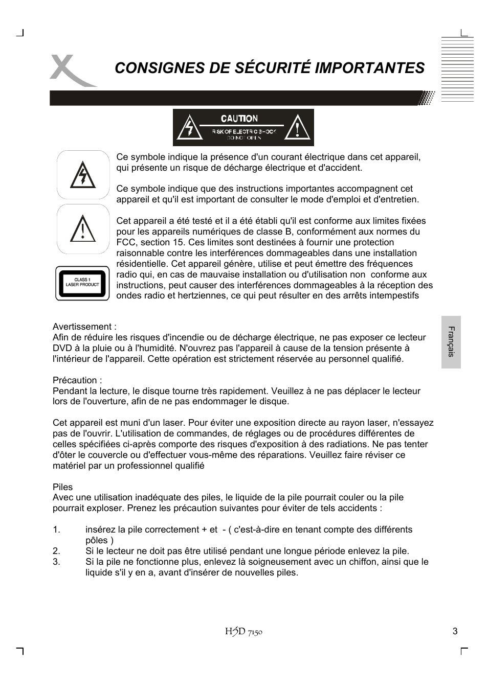 Consignes de sécurité importantes | Xoro HSD 7150 User Manual | Page 119 / 158