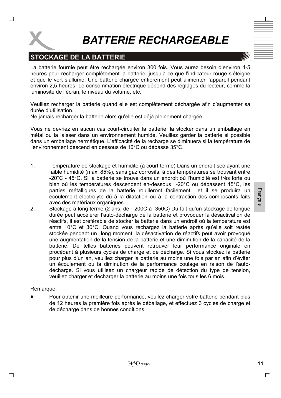 Batterie rechargeable | Xoro HSD 7150 User Manual | Page 127 / 158