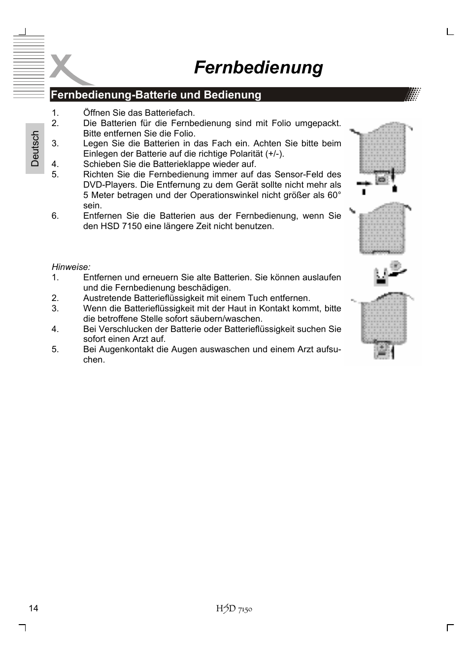 Fernbedienung | Xoro HSD 7150 User Manual | Page 14 / 158