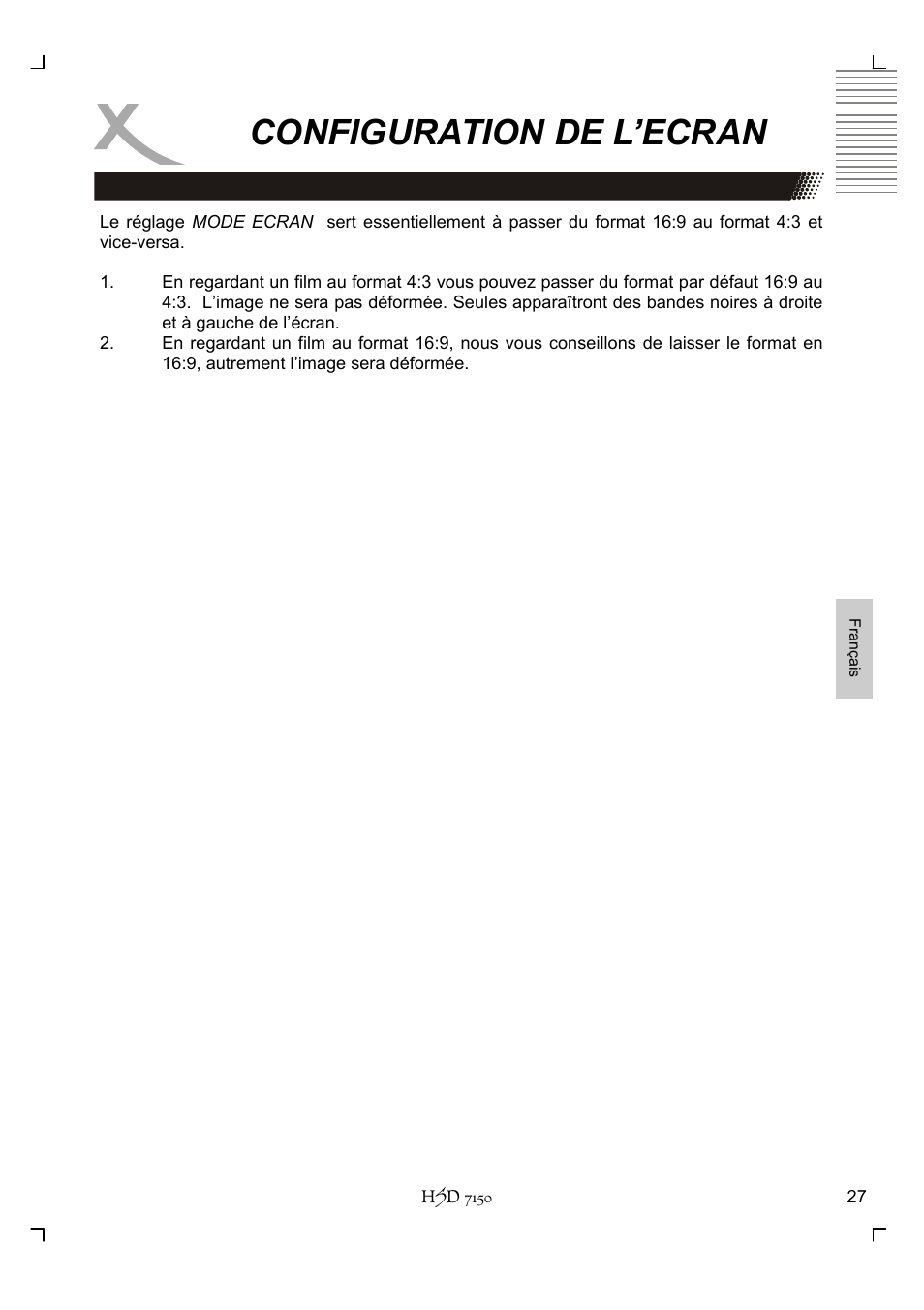 Configuration de l’ecran | Xoro HSD 7150 User Manual | Page 143 / 158