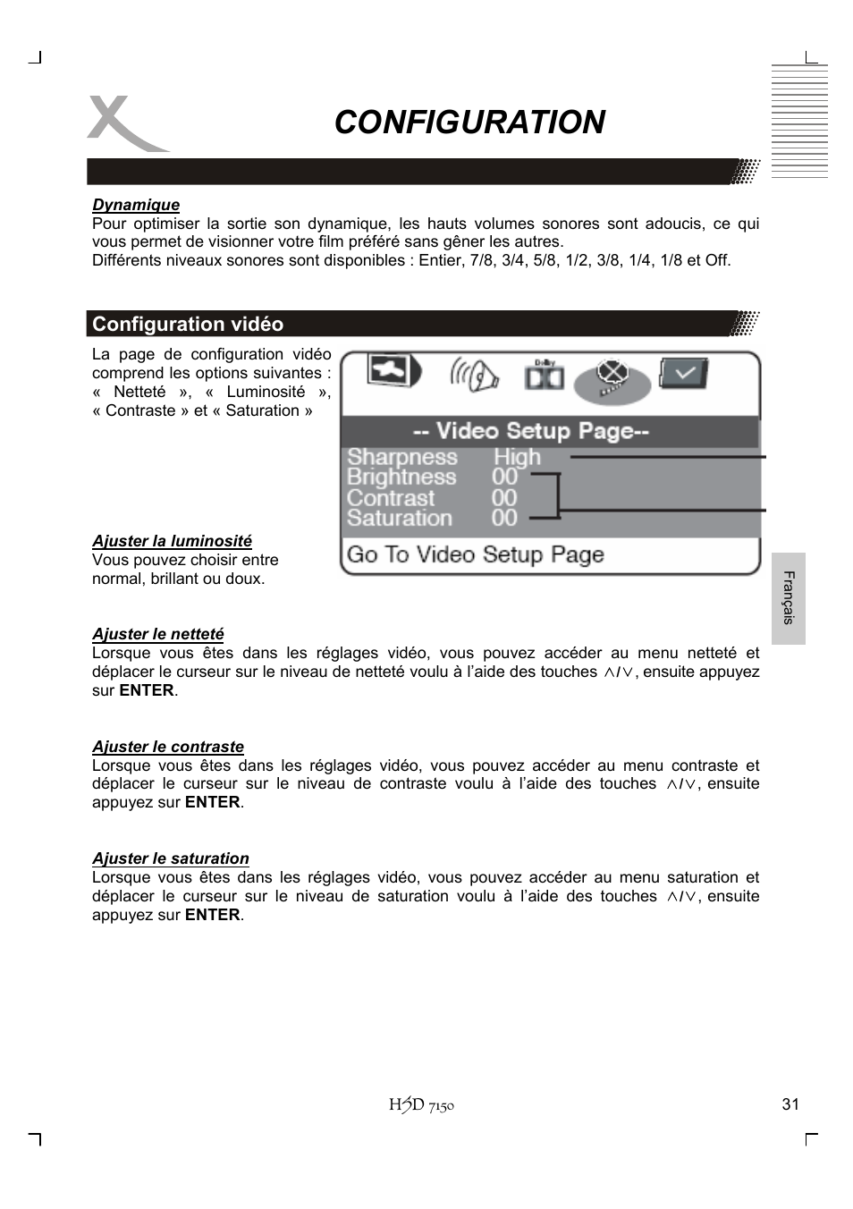 Configuration, Configuration vidéo | Xoro HSD 7150 User Manual | Page 147 / 158