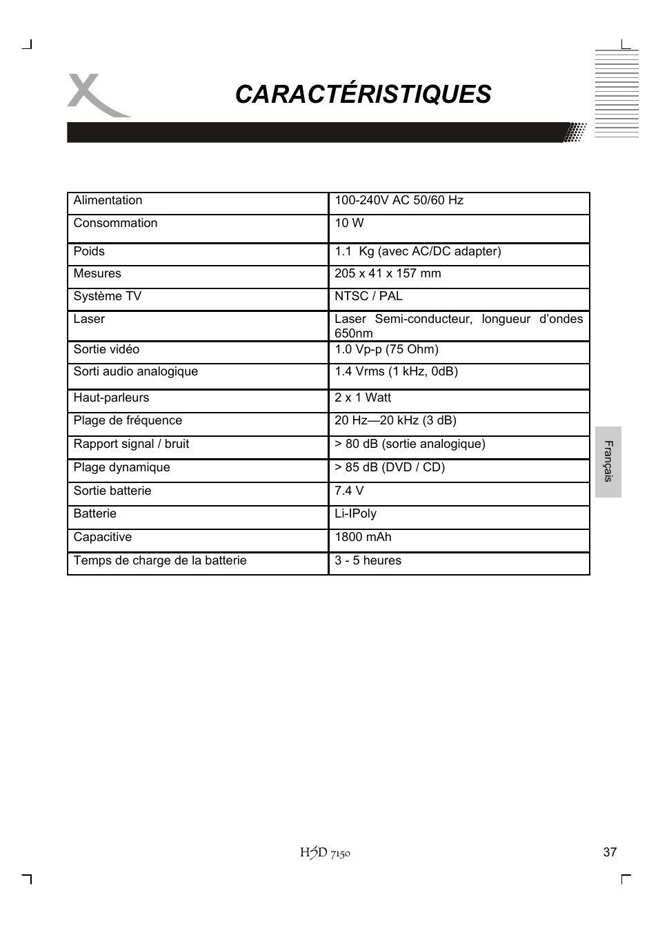 Caractéristiques | Xoro HSD 7150 User Manual | Page 153 / 158