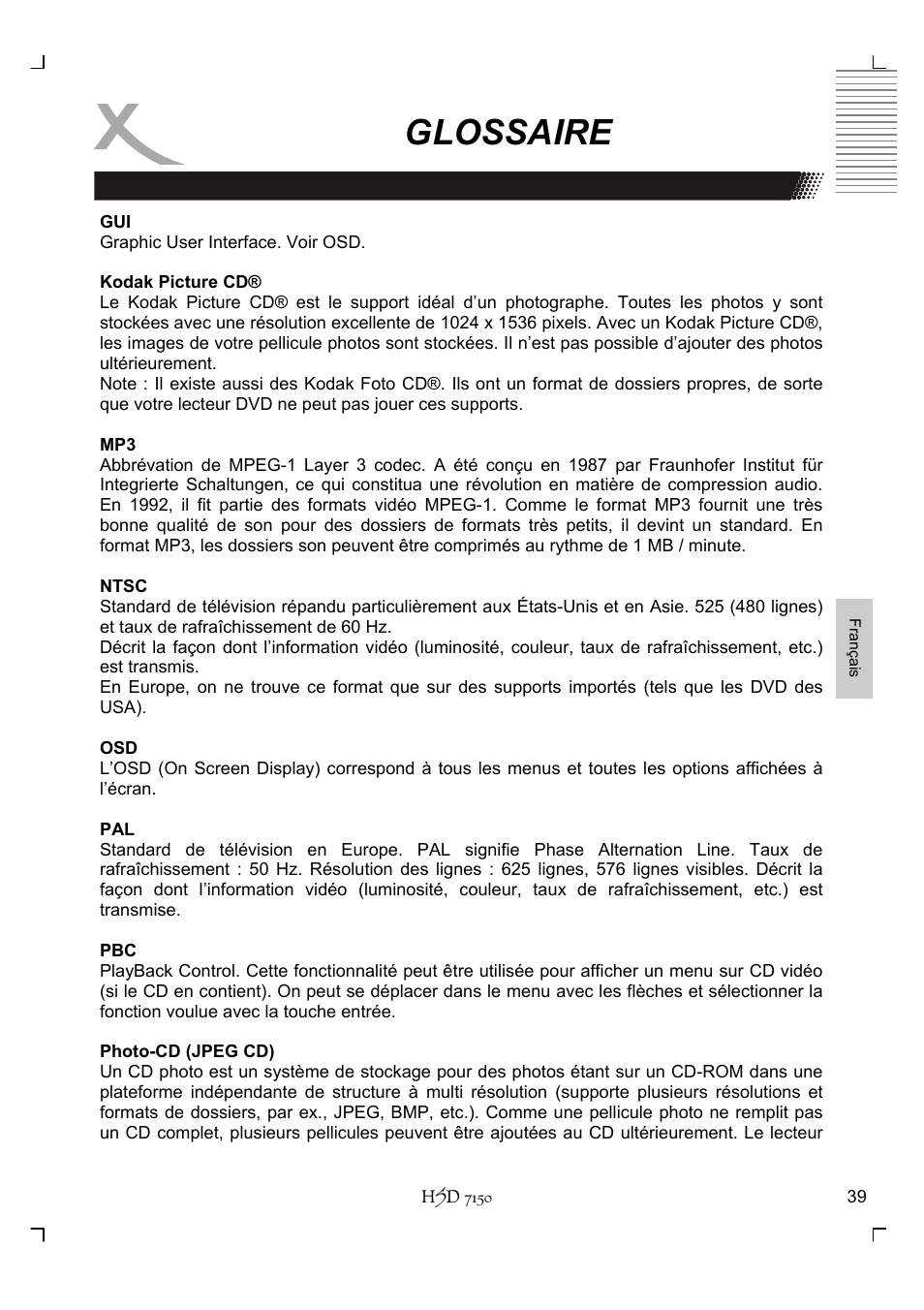 Glossaire | Xoro HSD 7150 User Manual | Page 155 / 158