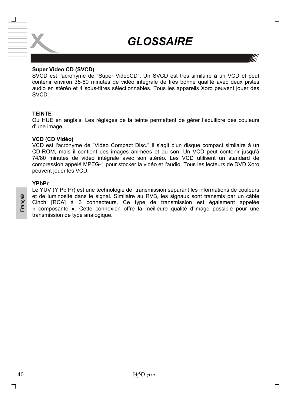 Glossaire | Xoro HSD 7150 User Manual | Page 156 / 158