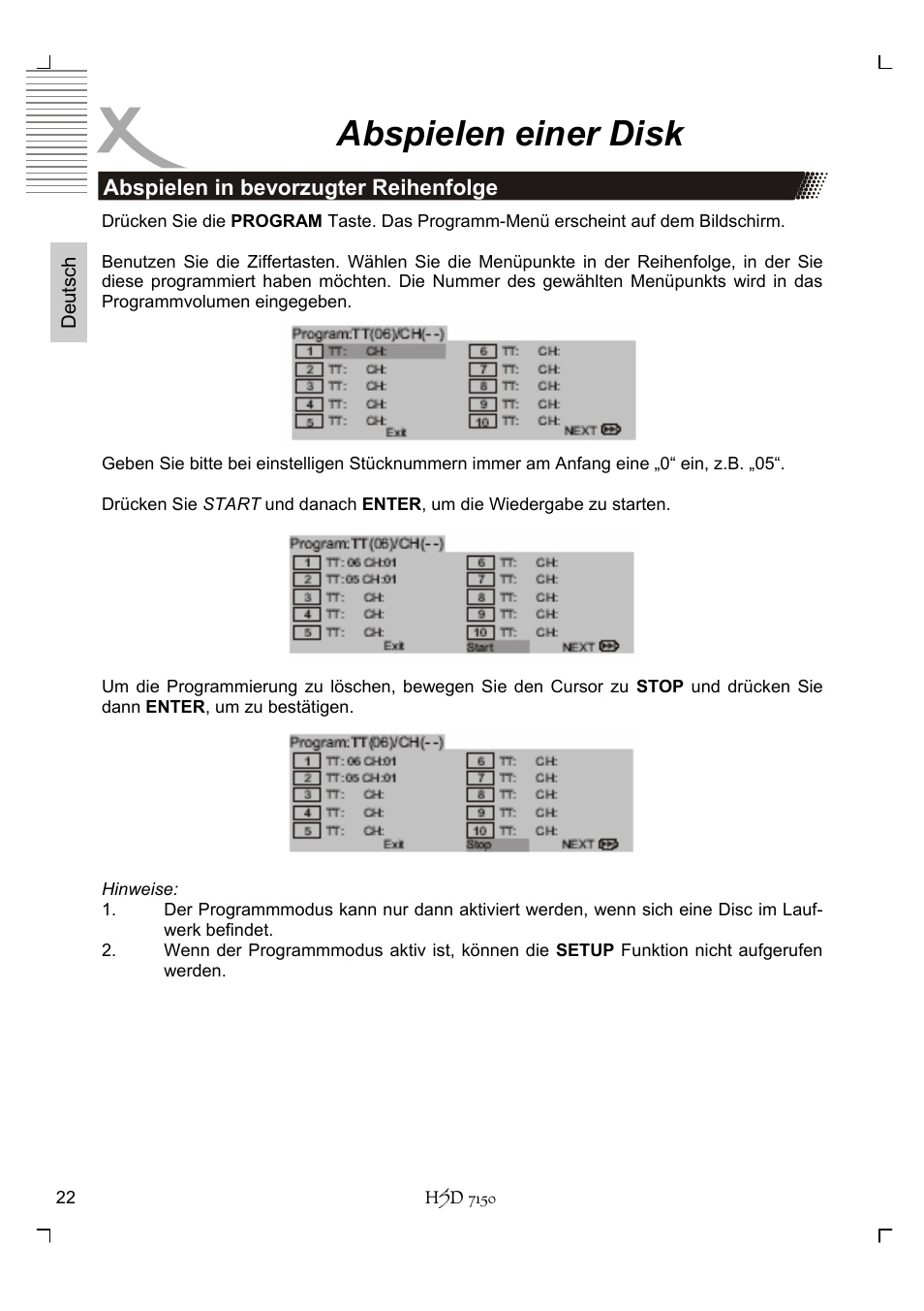 Abspielen einer disk | Xoro HSD 7150 User Manual | Page 22 / 158
