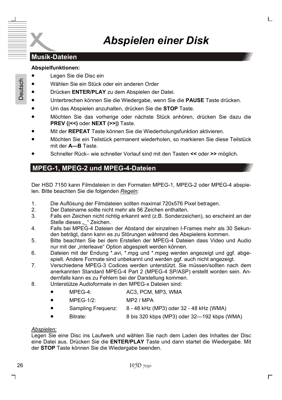 Abspielen einer disk | Xoro HSD 7150 User Manual | Page 26 / 158