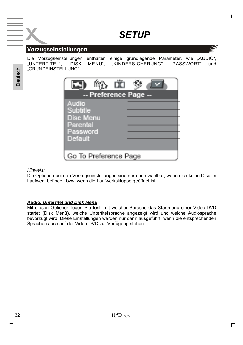 Setup | Xoro HSD 7150 User Manual | Page 32 / 158