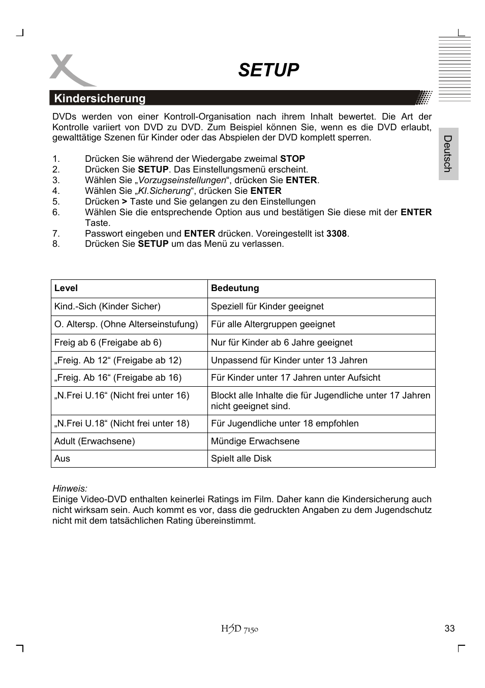 Setup | Xoro HSD 7150 User Manual | Page 33 / 158
