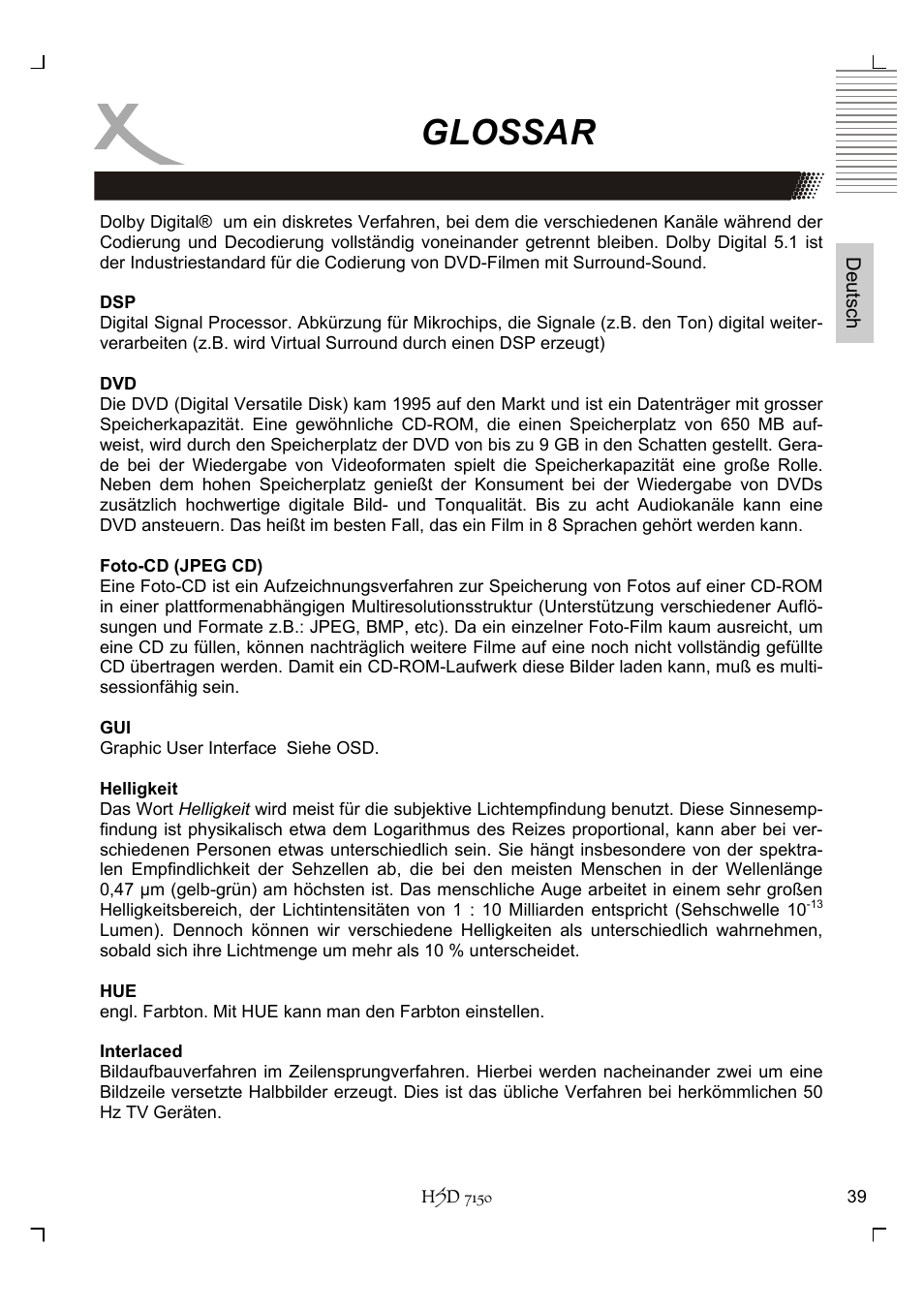 Glossar | Xoro HSD 7150 User Manual | Page 39 / 158