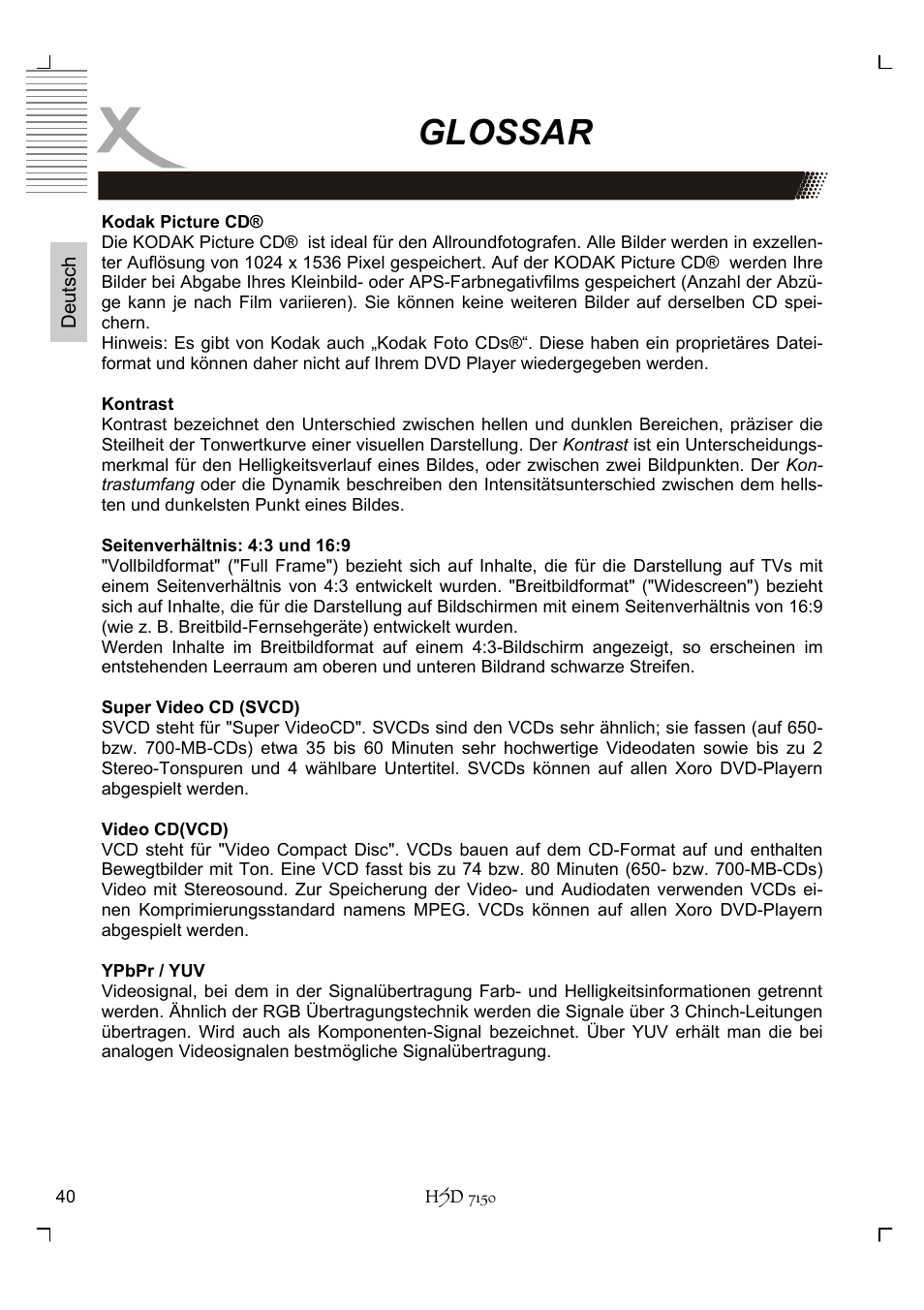 Glossar | Xoro HSD 7150 User Manual | Page 40 / 158