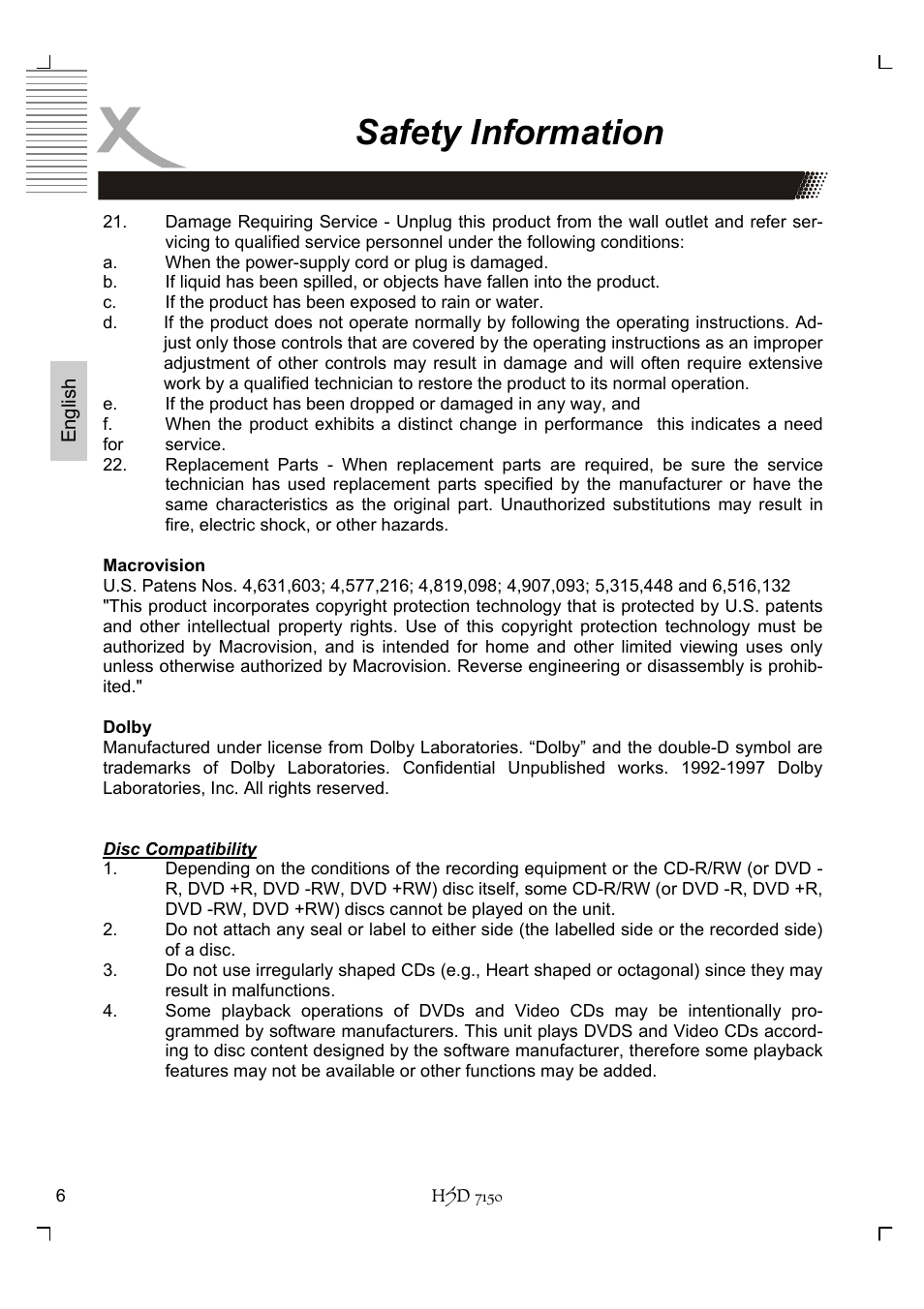 Safety information | Xoro HSD 7150 User Manual | Page 46 / 158