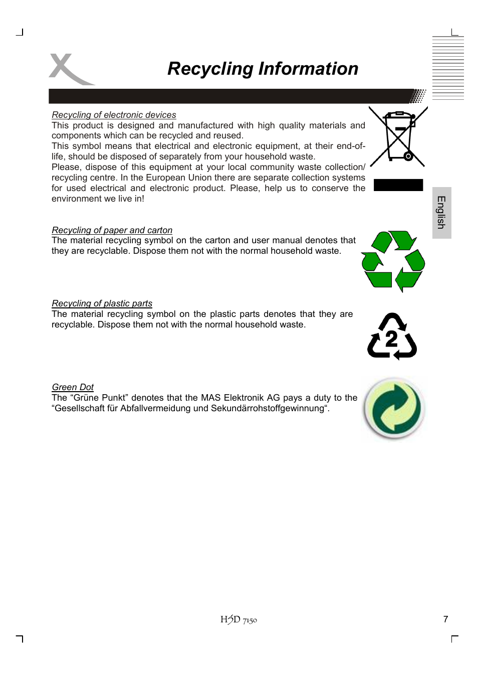 Recycling information | Xoro HSD 7150 User Manual | Page 47 / 158