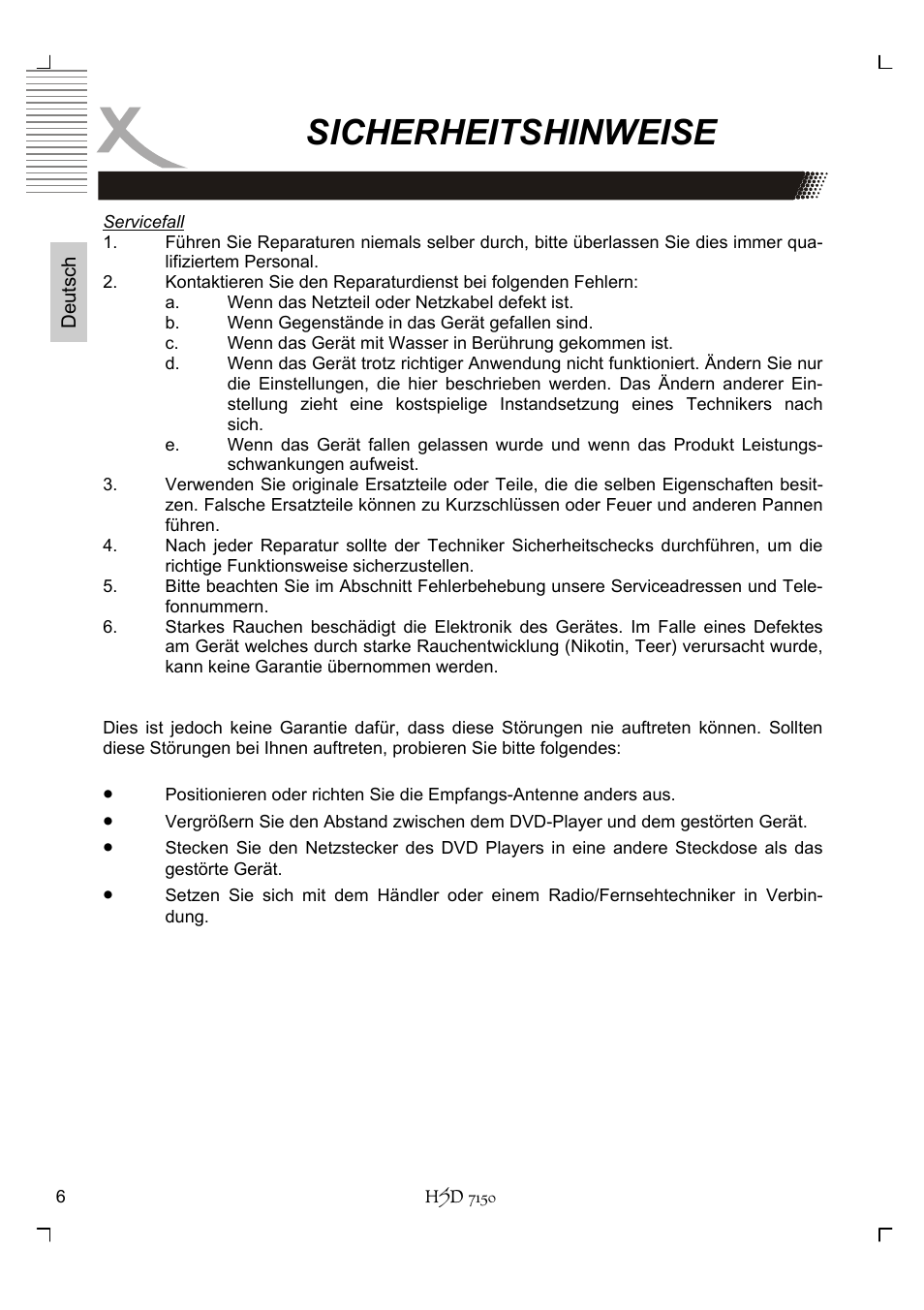 Sicherheitshinweise | Xoro HSD 7150 User Manual | Page 6 / 158