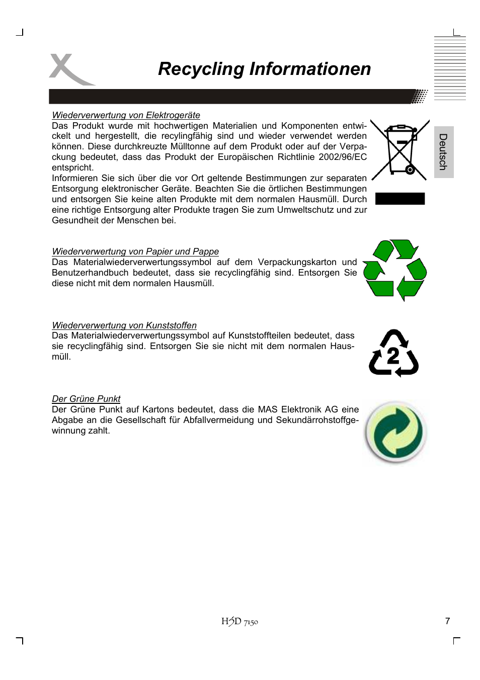 Recycling informationen | Xoro HSD 7150 User Manual | Page 7 / 158