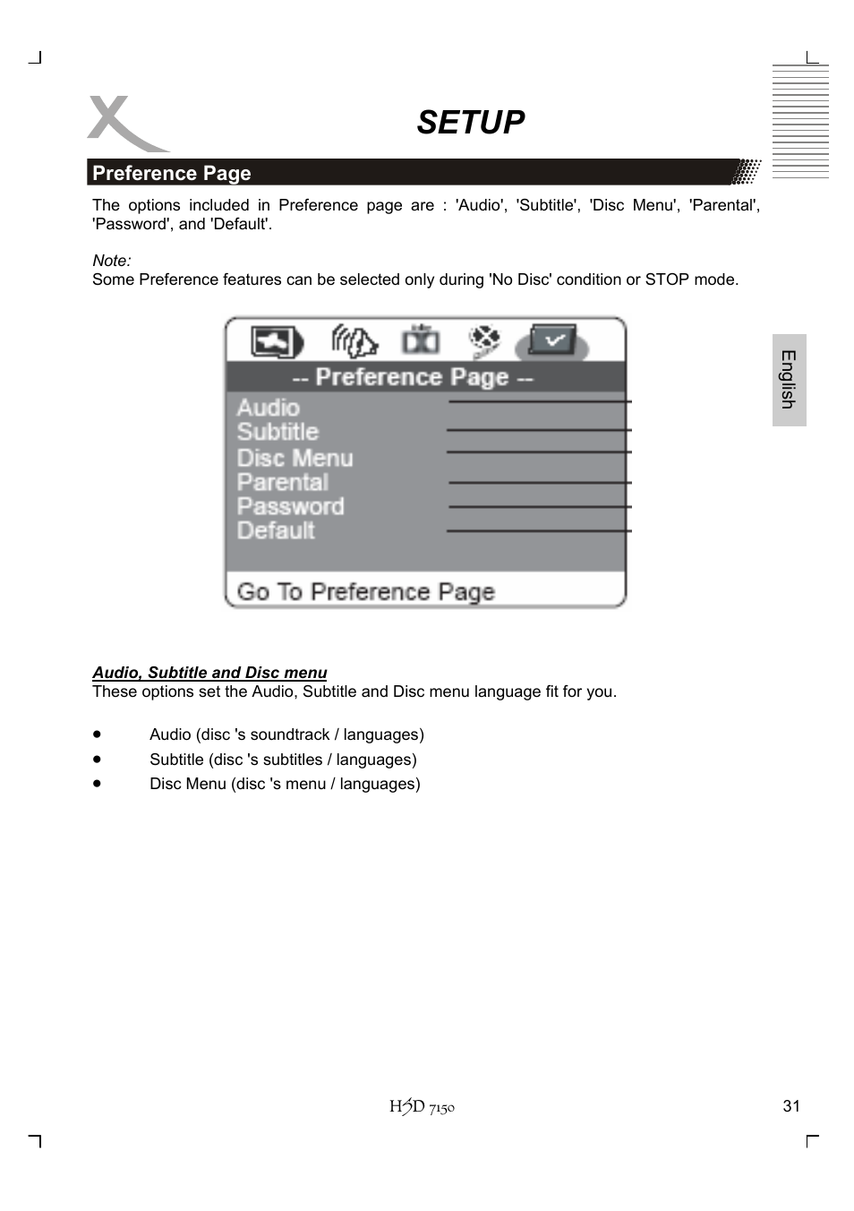 Setup | Xoro HSD 7150 User Manual | Page 71 / 158