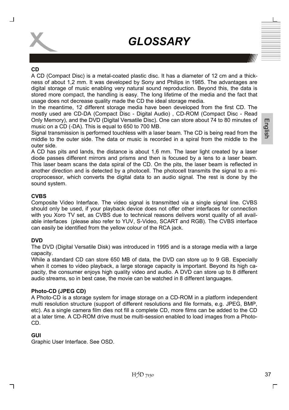 Glossary | Xoro HSD 7150 User Manual | Page 77 / 158
